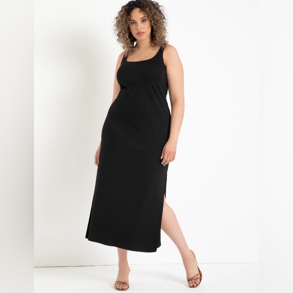 Eloquii Ribbed Black Maxi Dress